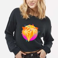 Retro Eighties 80's Tropical Palm Trees Emblem Cropped Pullover Crew