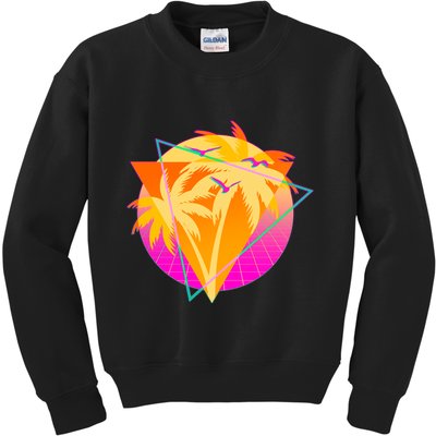 Retro Eighties 80's Tropical Palm Trees Emblem Kids Sweatshirt