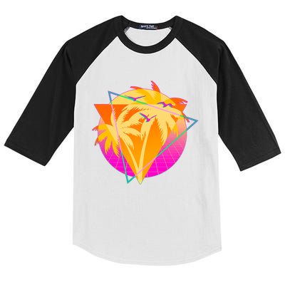 Retro Eighties 80's Tropical Palm Trees Emblem Kids Colorblock Raglan Jersey