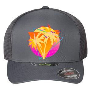 Retro Eighties 80's Tropical Palm Trees Emblem Flexfit Unipanel Trucker Cap