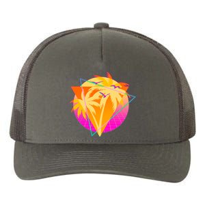 Retro Eighties 80's Tropical Palm Trees Emblem Yupoong Adult 5-Panel Trucker Hat