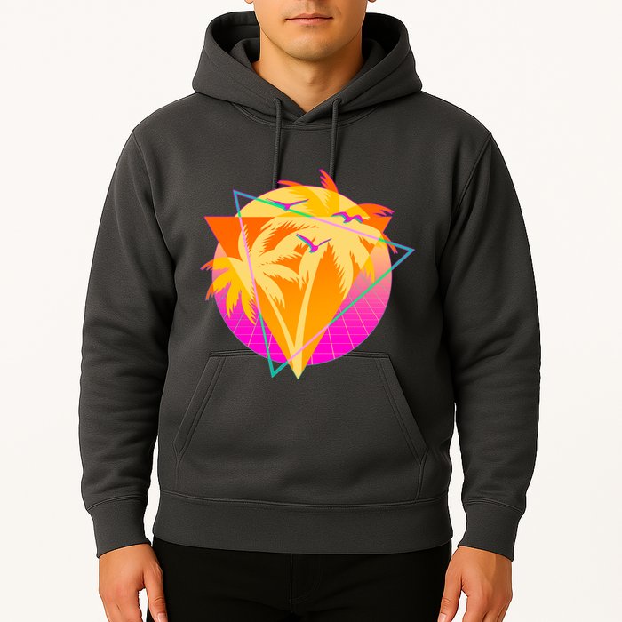Retro Eighties 80's Tropical Palm Trees Emblem Hoodie