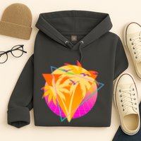 Retro Eighties 80's Tropical Palm Trees Emblem Hoodie