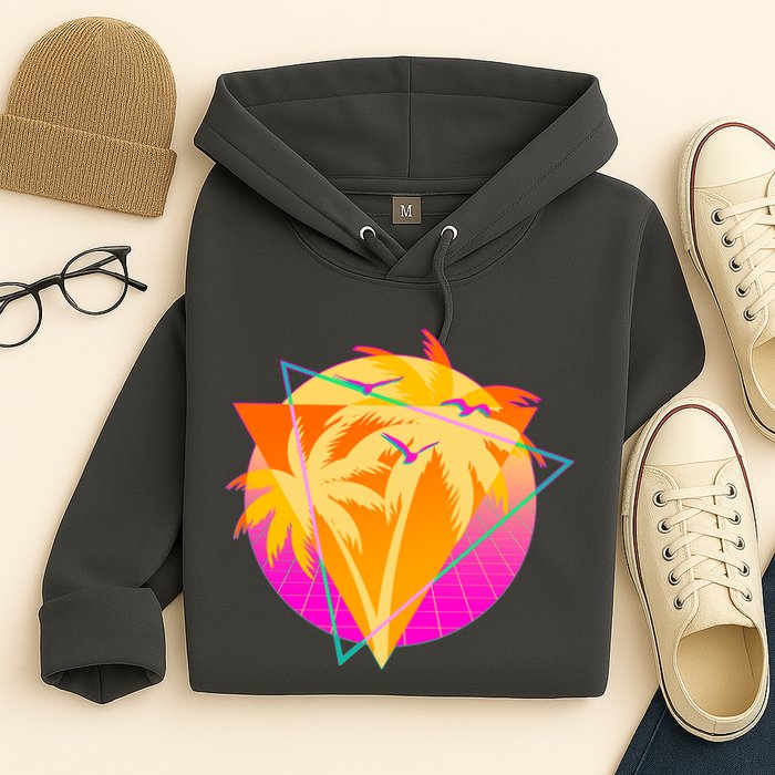Retro Eighties 80's Tropical Palm Trees Emblem Hoodie