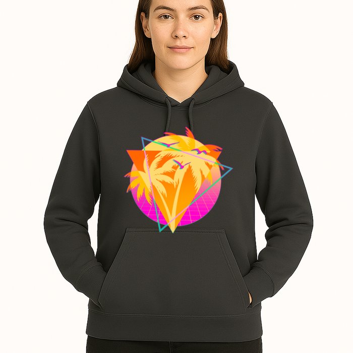 Retro Eighties 80's Tropical Palm Trees Emblem Hoodie