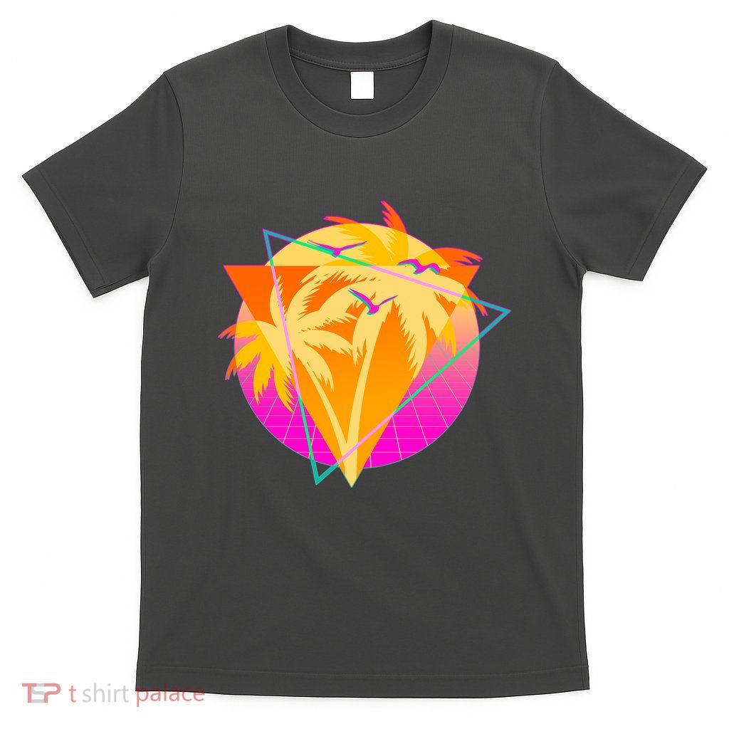 Retro Eighties 80's Tropical Palm Trees Emblem T-Shirt