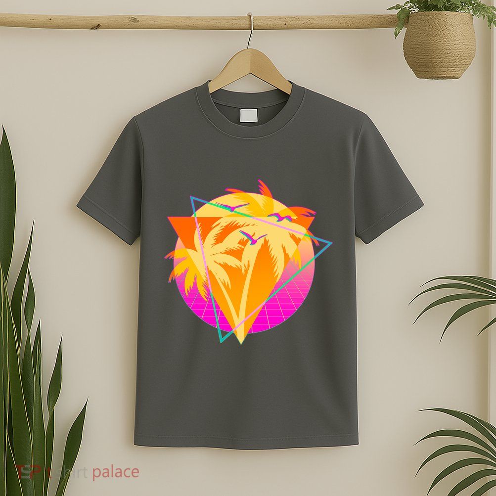 Retro Eighties 80's Tropical Palm Trees Emblem T-Shirt