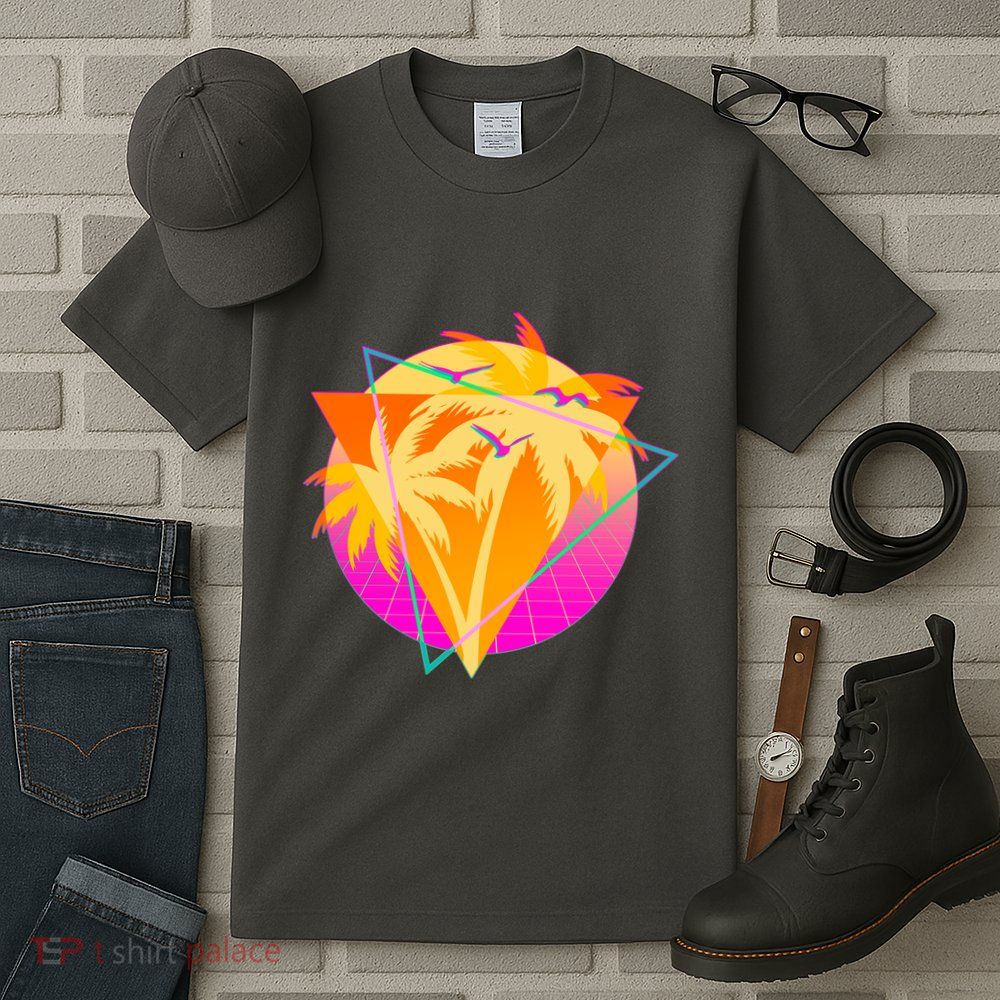 Retro Eighties 80's Tropical Palm Trees Emblem Tall T-Shirt