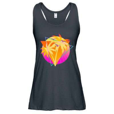 Retro Eighties 80's Tropical Palm Trees Emblem Ladies Essential Flowy Tank