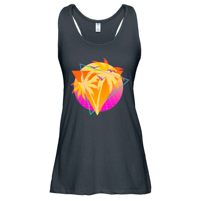 Retro Eighties 80's Tropical Palm Trees Emblem Ladies Essential Flowy Tank