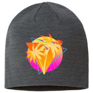 Retro Eighties 80's Tropical Palm Trees Emblem Sustainable Beanie