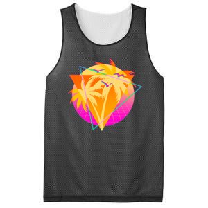 Retro Eighties 80's Tropical Palm Trees Emblem Mesh Reversible Basketball Jersey Tank