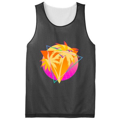 Retro Eighties 80's Tropical Palm Trees Emblem Mesh Reversible Basketball Jersey Tank