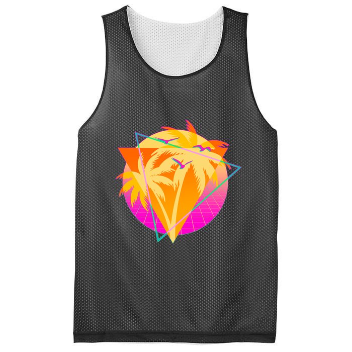 Retro Eighties 80's Tropical Palm Trees Emblem Mesh Reversible Basketball Jersey Tank