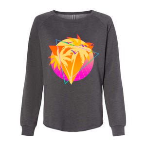 Retro Eighties 80's Tropical Palm Trees Emblem Womens California Wash Sweatshirt