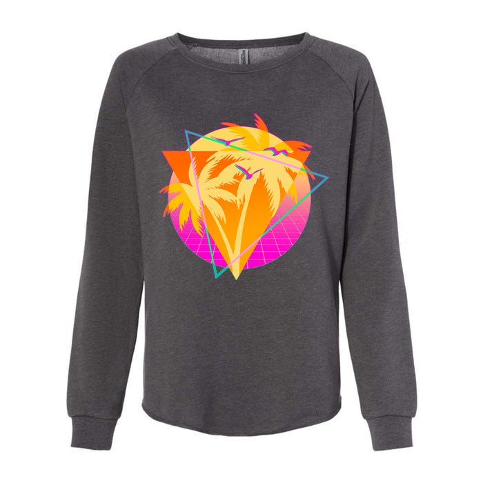 Retro Eighties 80's Tropical Palm Trees Emblem Womens California Wash Sweatshirt