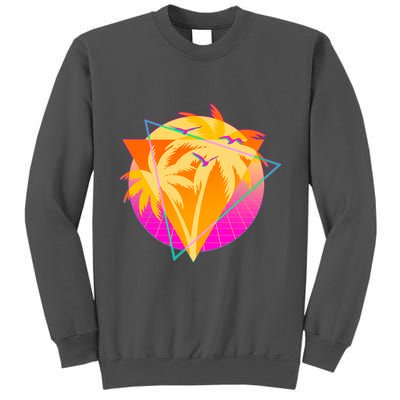 Retro Eighties 80's Tropical Palm Trees Emblem Tall Sweatshirt