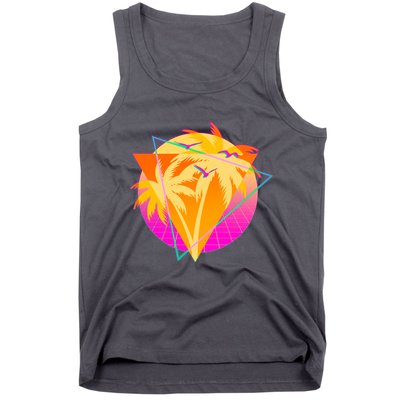 Retro Eighties 80's Tropical Palm Trees Emblem Tank Top