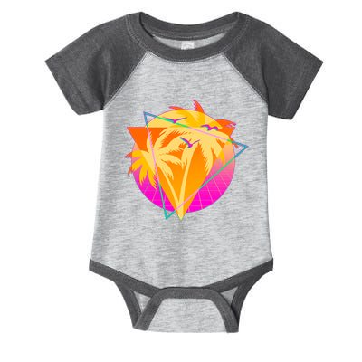 Retro Eighties 80's Tropical Palm Trees Emblem Infant Baby Jersey Bodysuit