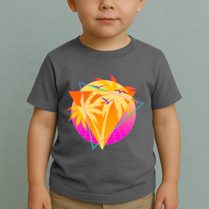 Retro Eighties 80's Tropical Palm Trees Emblem Toddler T-Shirt