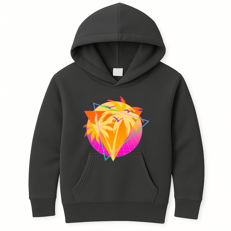 Retro Eighties 80's Tropical Palm Trees Emblem Kids Hoodie