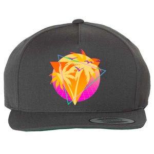 Retro Eighties 80's Tropical Palm Trees Emblem Wool Snapback Cap