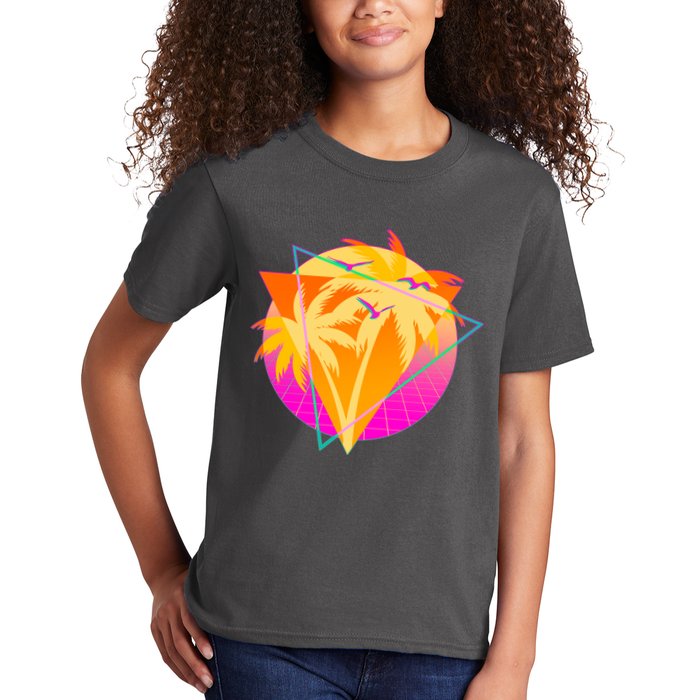 Retro Eighties 80's Tropical Palm Trees Emblem Kids T-Shirt