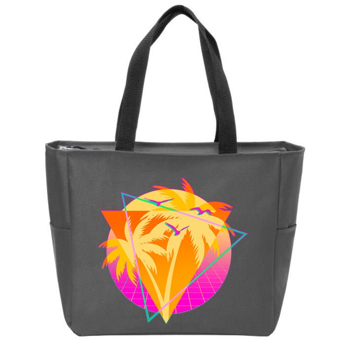 Retro Eighties 80's Tropical Palm Trees Emblem Zip Tote Bag