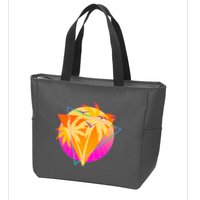 Retro Eighties 80's Tropical Palm Trees Emblem Zip Tote Bag