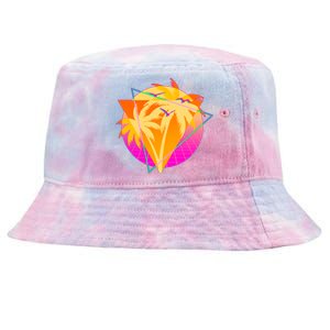 Retro Eighties 80's Tropical Palm Trees Emblem Tie-Dyed Bucket Hat