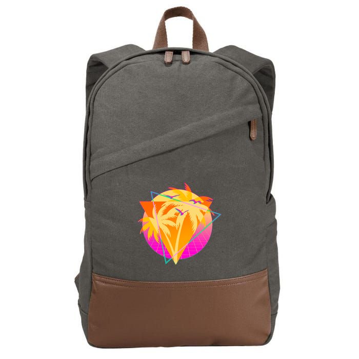 Retro Eighties 80's Tropical Palm Trees Emblem Cotton Canvas Backpack