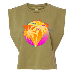 Retro Eighties 80's Tropical Palm Trees Emblem Garment-Dyed Women's Muscle Tee