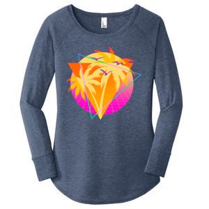 Retro Eighties 80's Tropical Palm Trees Emblem Women's Perfect Tri Tunic Long Sleeve Shirt