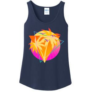 Retro Eighties 80's Tropical Palm Trees Emblem Ladies Essential Tank