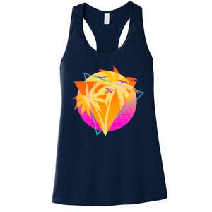 Retro Eighties 80's Tropical Palm Trees Emblem Women's Racerback Tank