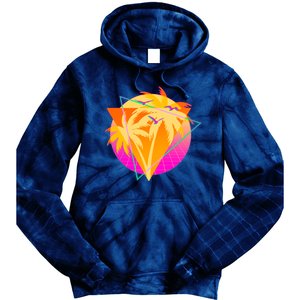 Retro Eighties 80's Tropical Palm Trees Emblem Tie Dye Hoodie