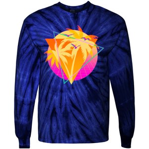 Retro Eighties 80's Tropical Palm Trees Emblem Tie-Dye Long Sleeve Shirt