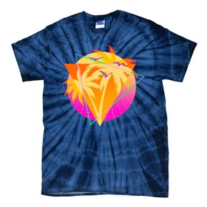 Retro Eighties 80's Tropical Palm Trees Emblem Tie-Dye T-Shirt