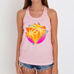 Retro Eighties 80's Tropical Palm Trees Emblem Women's Knotted Racerback Tank