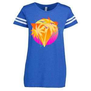 Retro Eighties 80's Tropical Palm Trees Emblem Enza Ladies Jersey Football T-Shirt