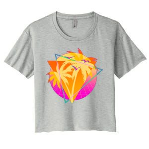 Retro Eighties 80's Tropical Palm Trees Emblem Women's Crop Top Tee