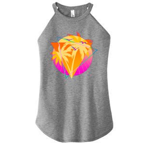 Retro Eighties 80's Tropical Palm Trees Emblem Women's Perfect Tri Rocker Tank