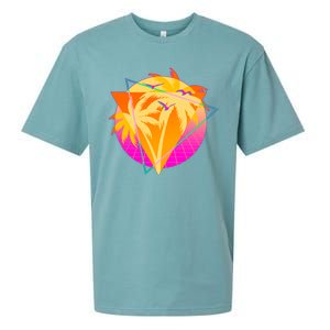 Retro Eighties 80's Tropical Palm Trees Emblem Sueded Cloud Jersey T-Shirt