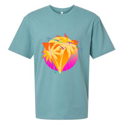 Retro Eighties 80's Tropical Palm Trees Emblem Sueded Cloud Jersey T-Shirt