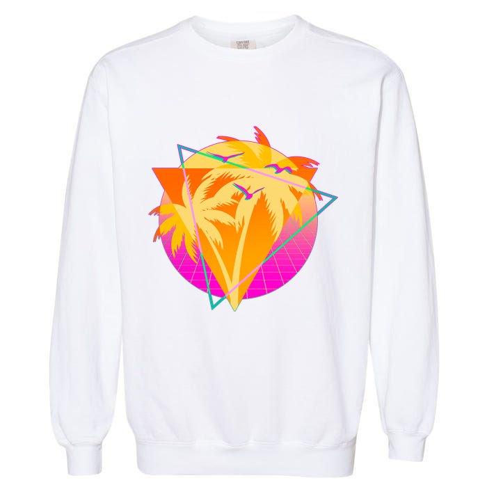 Retro Eighties 80's Tropical Palm Trees Emblem Garment-Dyed Sweatshirt