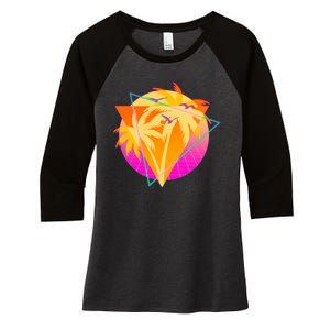 Retro Eighties 80's Tropical Palm Trees Emblem Women's Tri-Blend 3/4-Sleeve Raglan Shirt