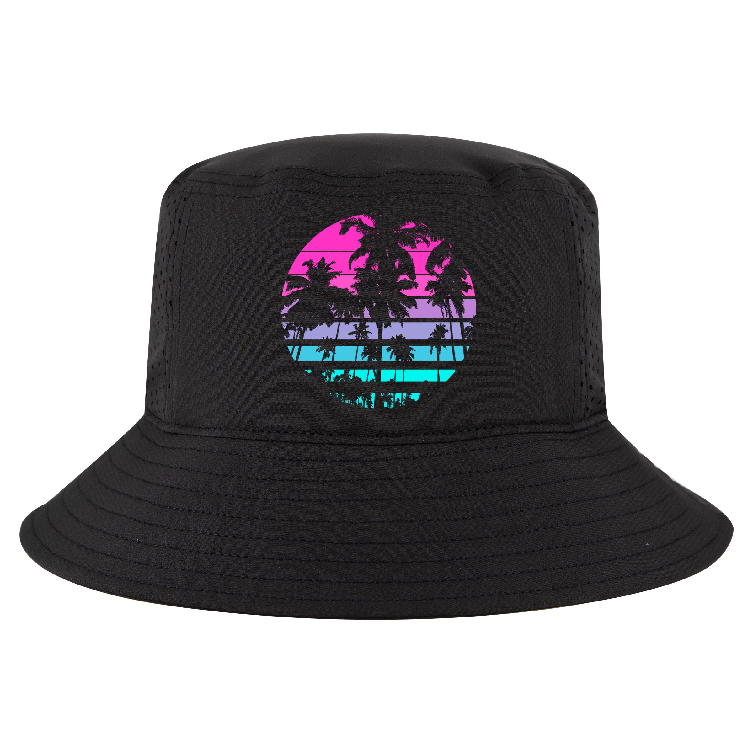 Retro Eighties 80s And 90s Beach Style Design With Palm Trees Great Gift Cool Comfort Performance Bucket Hat