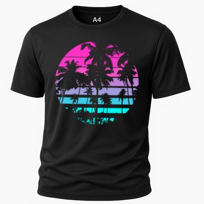 Retro Eighties 80s And 90s Beach Style Design With Palm Trees Great Gift Cooling Performance Crew T-Shirt