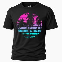 Retro Eighties 80s And 90s Beach Style Design With Palm Trees Great Gift Cooling Performance Crew T-Shirt