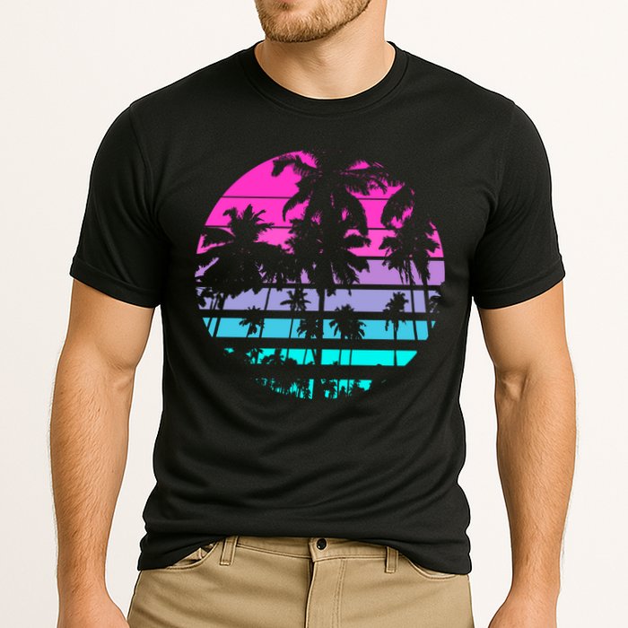 Retro Eighties 80s And 90s Beach Style Design With Palm Trees Great Gift Cooling Performance Crew T-Shirt